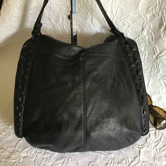 Large Black Shoulder Purse / Tote Bag Decorated with Black Studs - Picture 4 of 8